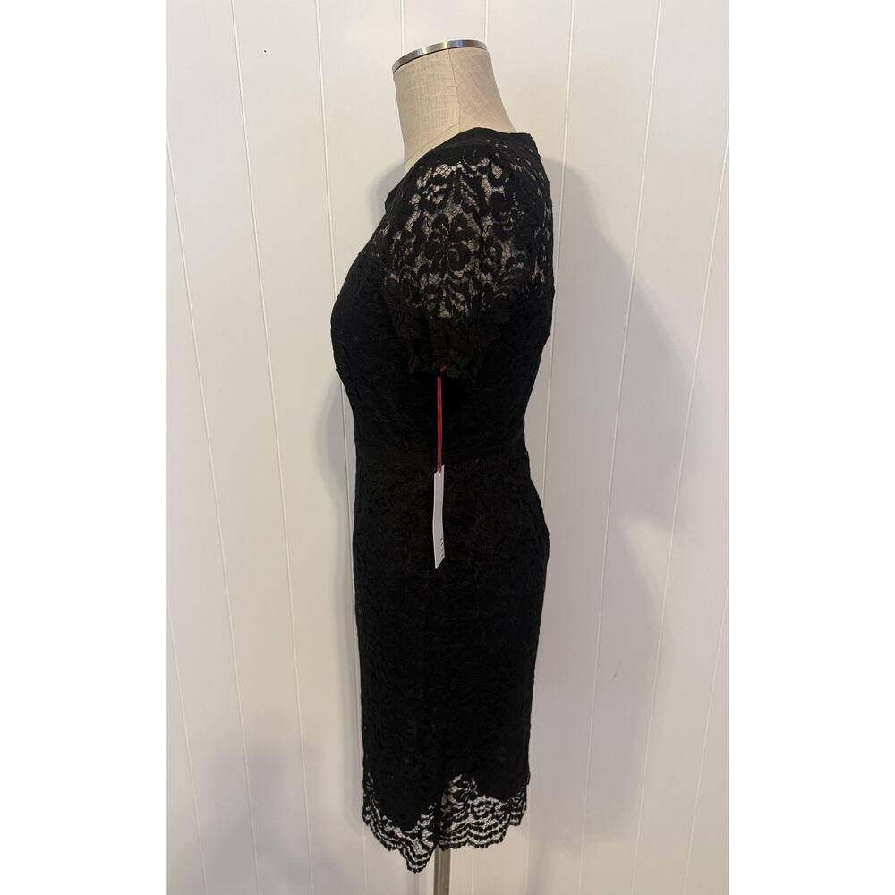 Elle Dress Womens 6 Black Lace Short Sleeve Sheath Little Black Dress Party New - Picture 7 of 11